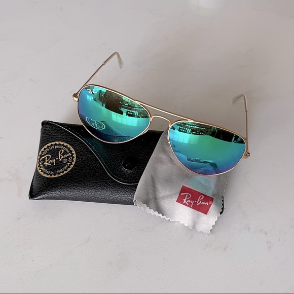Ray-Ban Accessories - Ray-Ban Sunglasses, Green Flash Reflective Lenses and Gold Frame